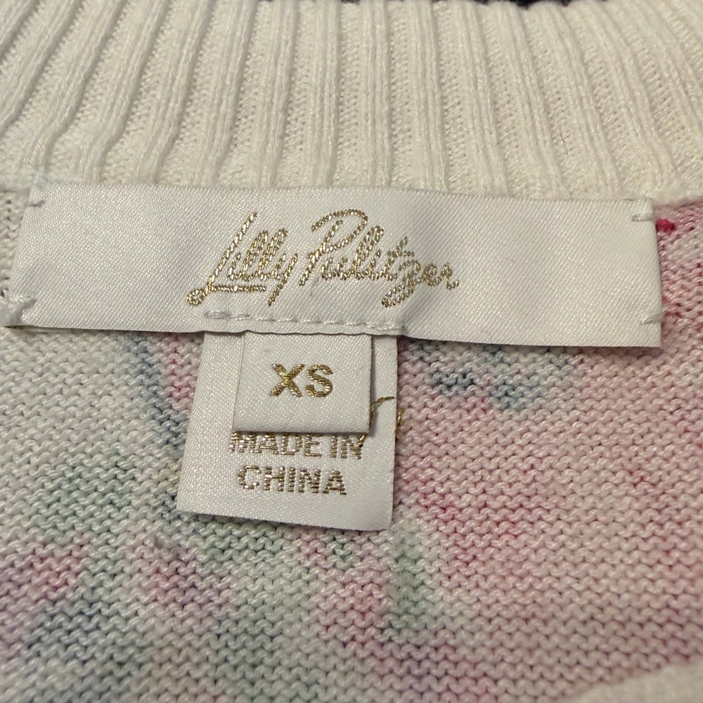 Lilly Pulitzer Lightweight Print Crew Neck Sweater XS Cotton Blend White Red - Picture 5 of 5